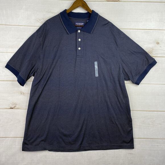 Roundtree & Yorke Polo Shirt Mens XL Blue Tan Print Golf Mercerized Cotton NWT - Picture 1 of 10